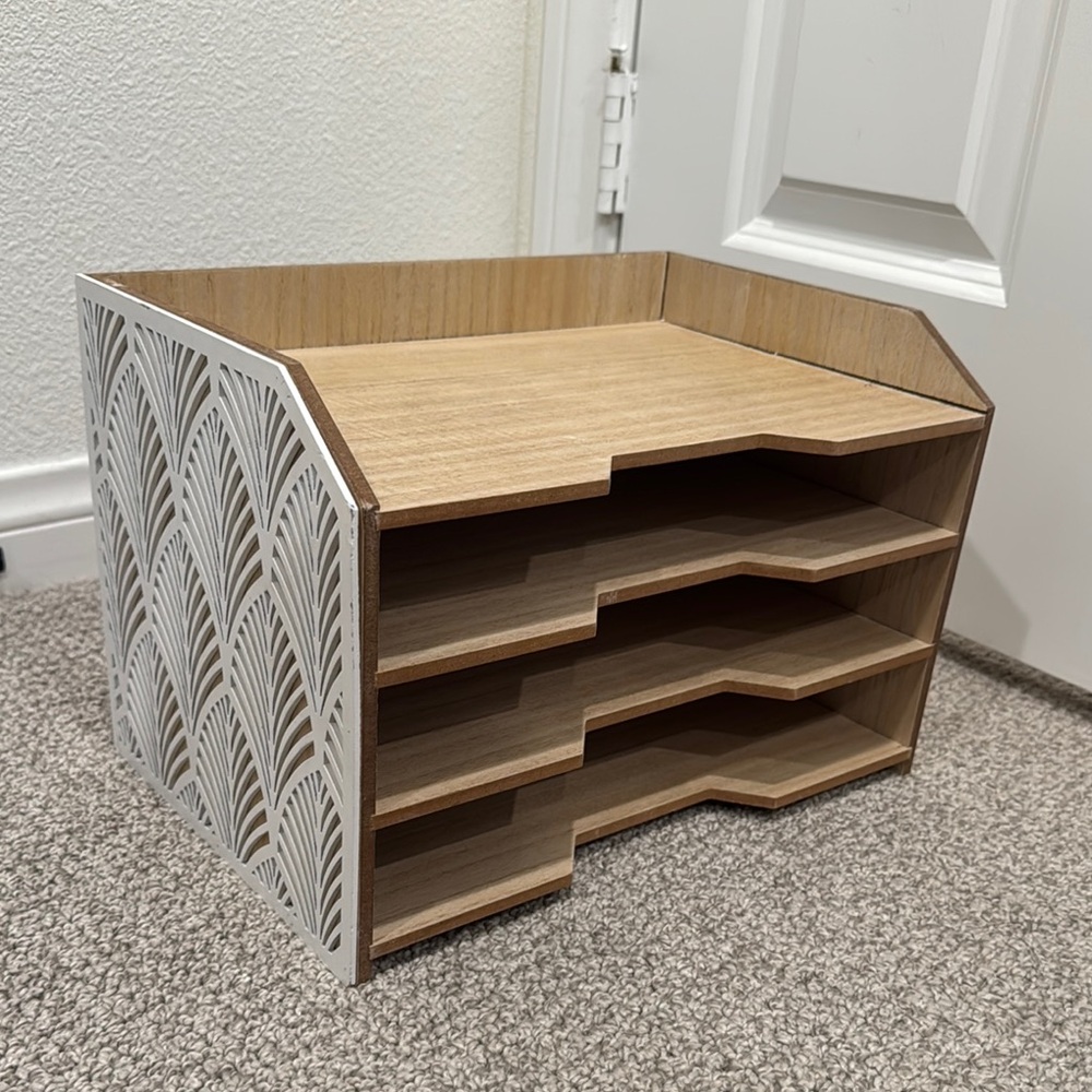 Wooden Desk Organizer with White Accents